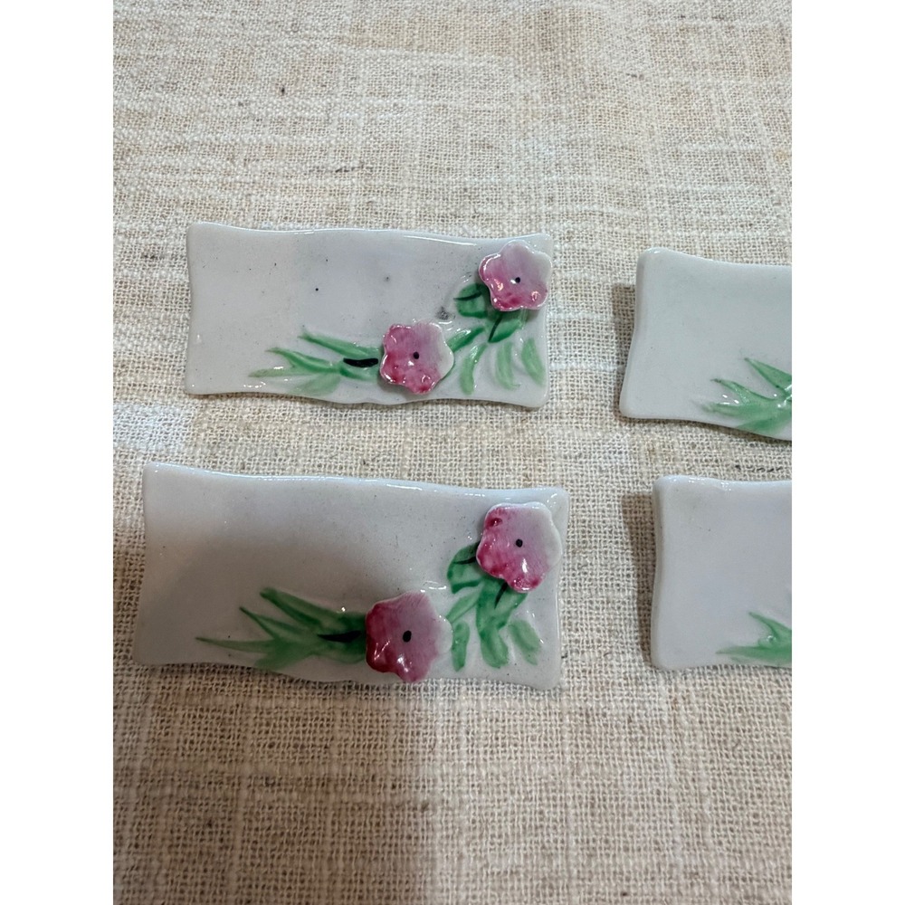 Vintage Japanese Ceramic Chopstick Rests Set of 6 Hand Painted Floral Hashioki - Picture 4 of 7